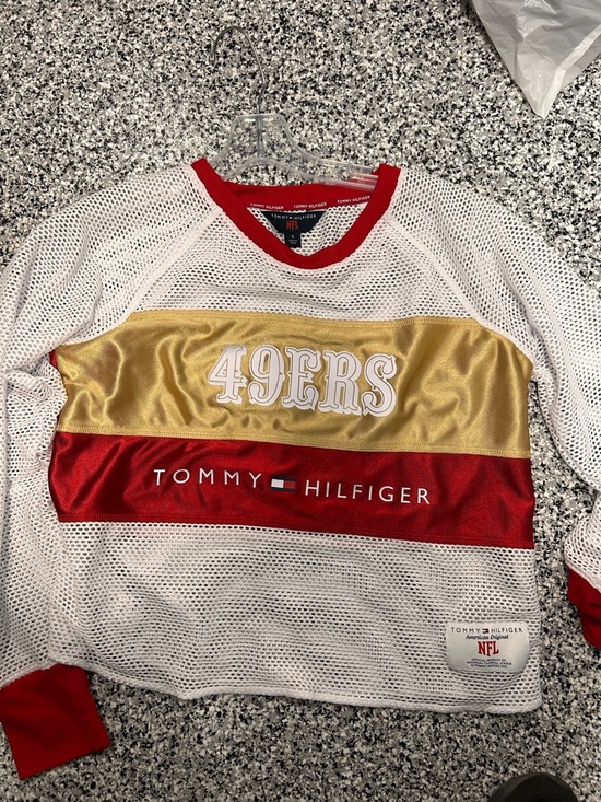 Tommy Hilfiger Tops - Tommy Hilfiger White Mesh Pullover with Red Trim and Gold Accent